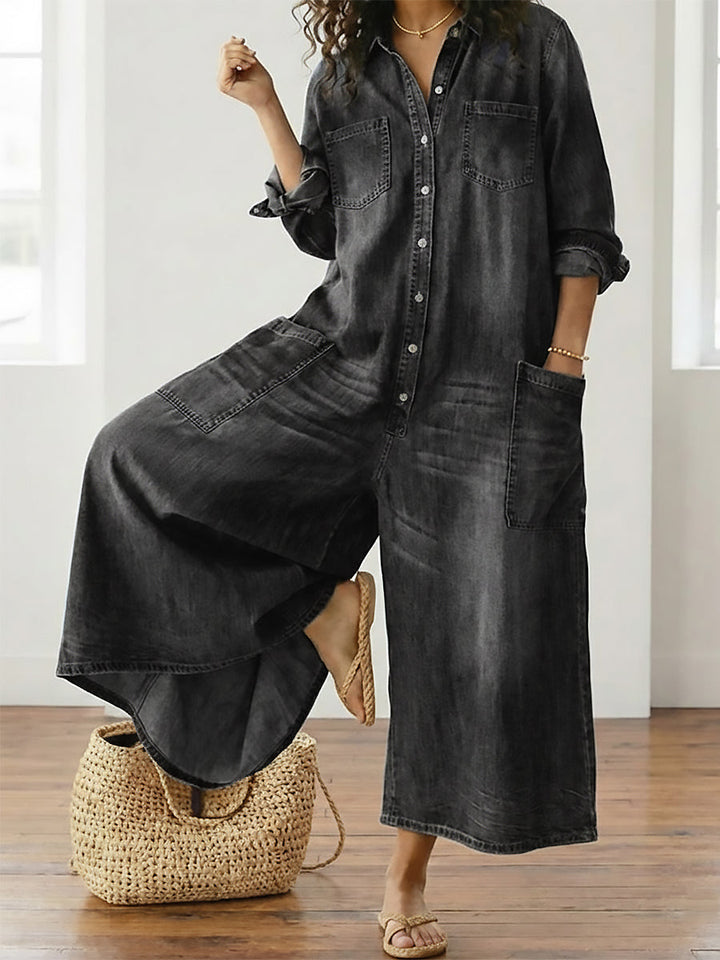 Diana | Tuta in denim di cotone morbido lavato vintage con chiusura a bottoni