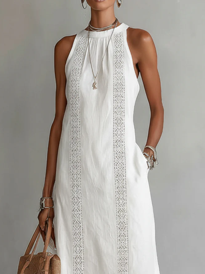 Ruth | Abito Maxi in Stile Lino con Collo alla Mao