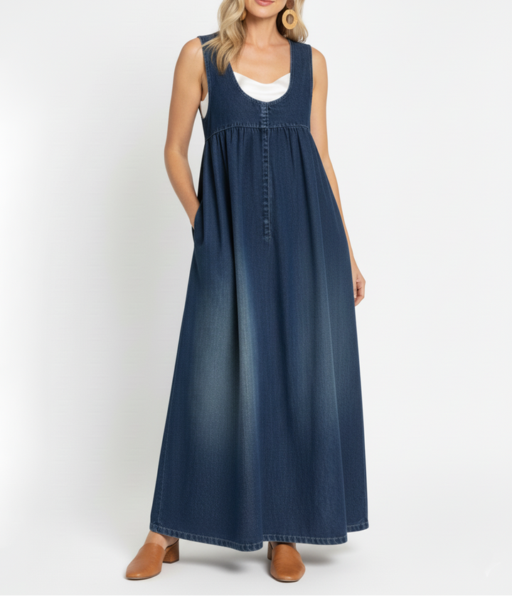 Karen | Abito Maxi in Denim Lavato Vintage con Sensazione di Cotone Morbido