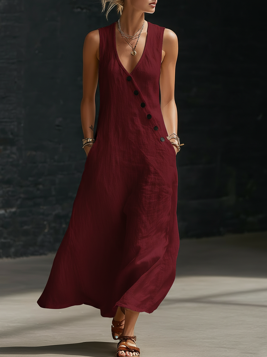 Graziella™ – Maxi Dress with Buttons and V-Neck
