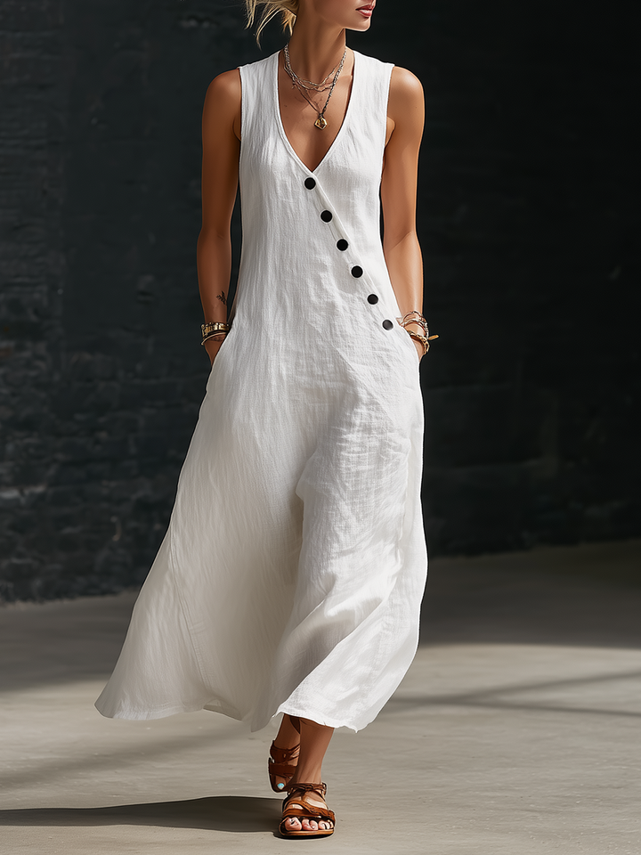 Graziella™ – Maxi Dress with Buttons and V-Neck