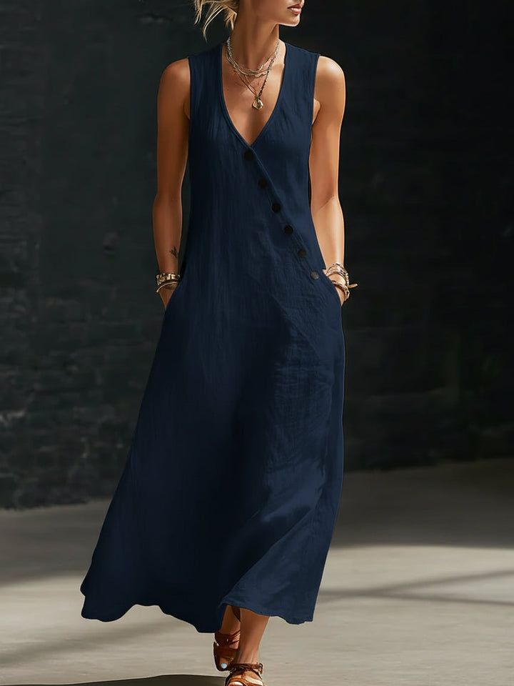 Graziella™ – Maxi Dress with Buttons and V-Neck
