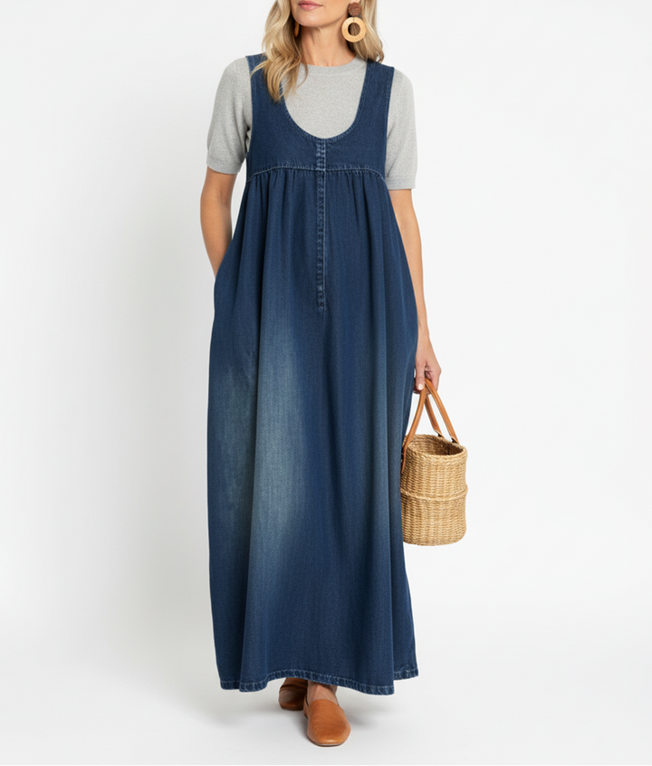 Karen | Abito Maxi in Denim Lavato Vintage con Sensazione di Cotone Morbido
