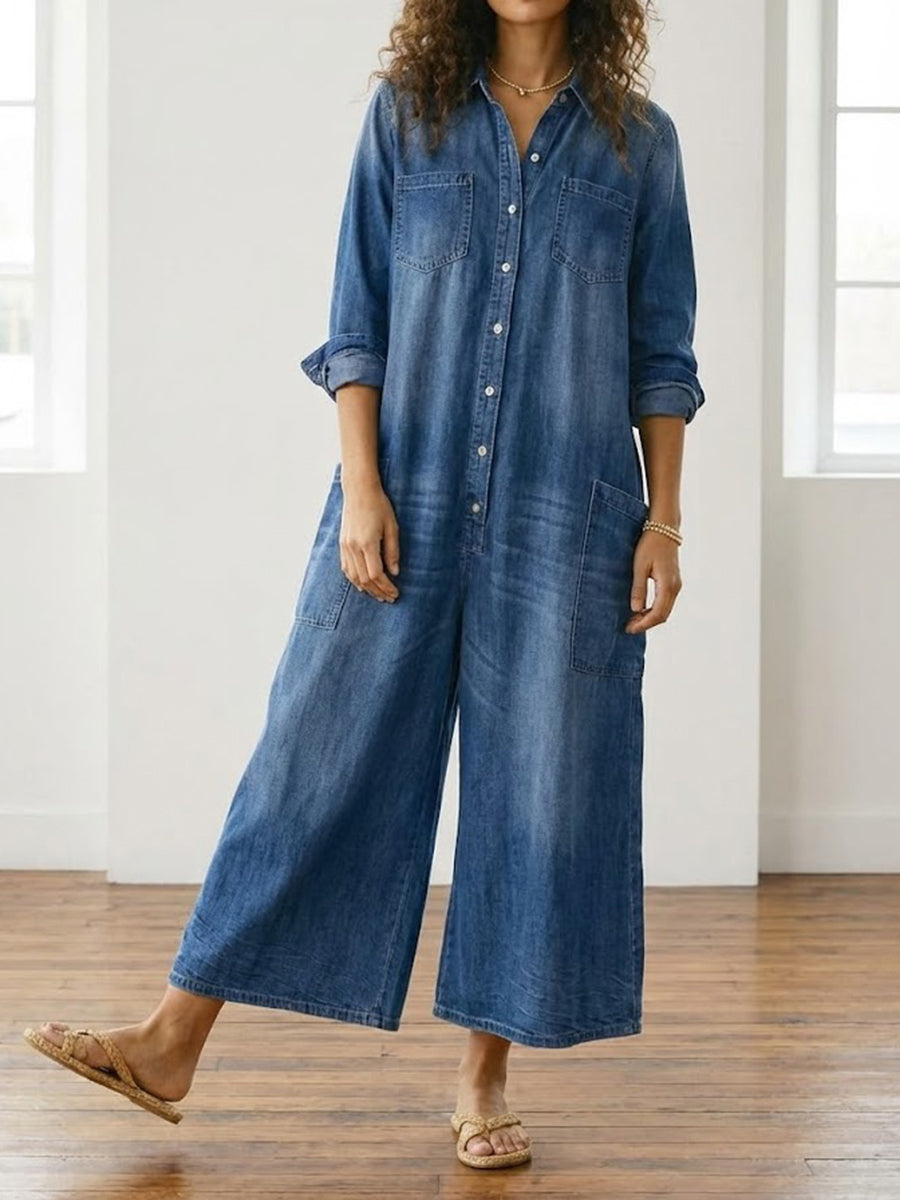 Diana | Tuta in denim di cotone morbido lavato vintage con chiusura a bottoni