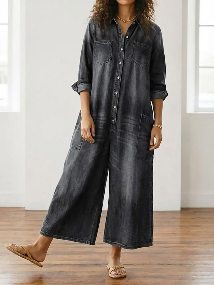 Diana | Tuta in denim di cotone morbido lavato vintage con chiusura a bottoni