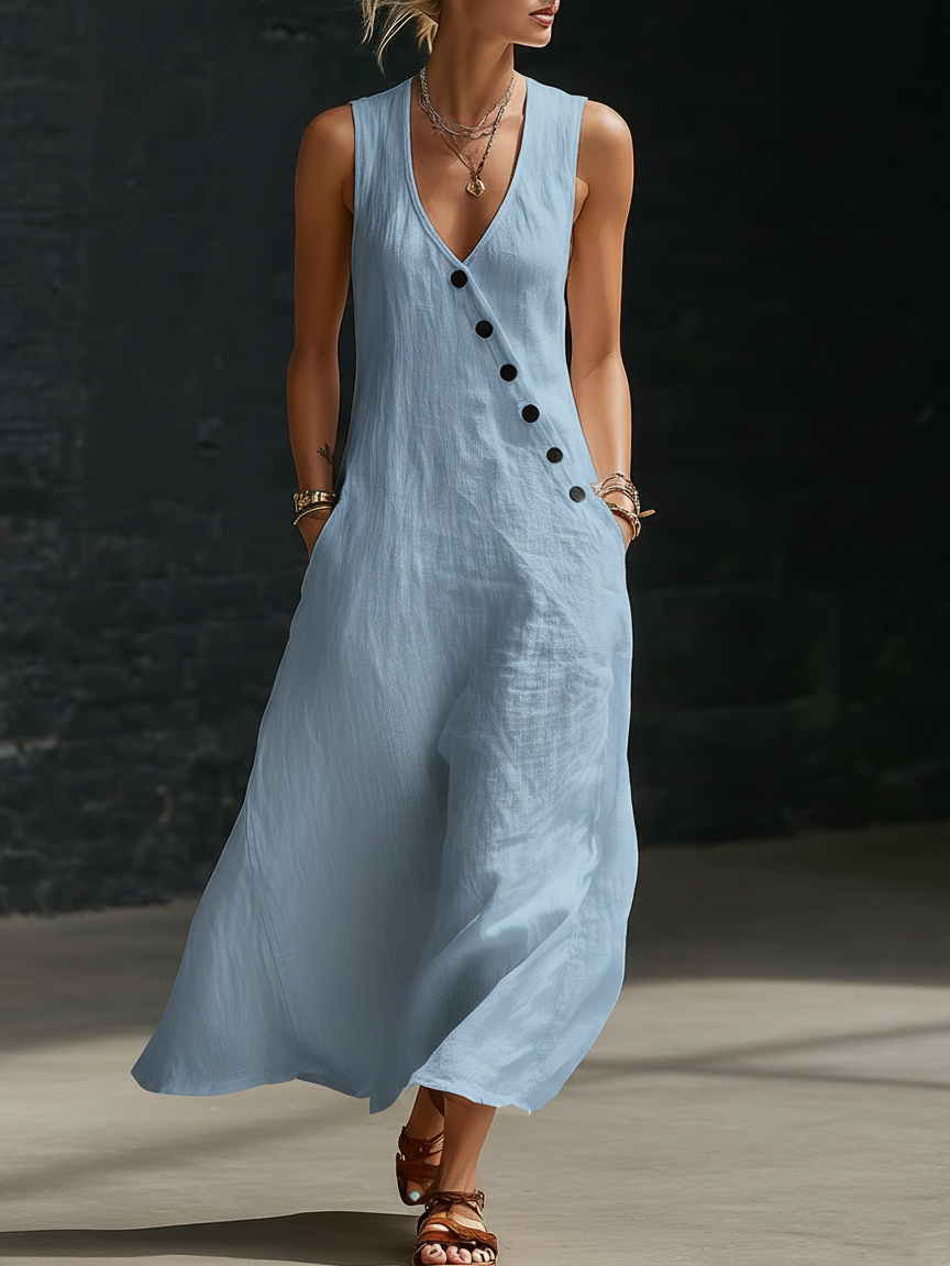 Graziella™ – Maxi Dress with Buttons and V-Neck
