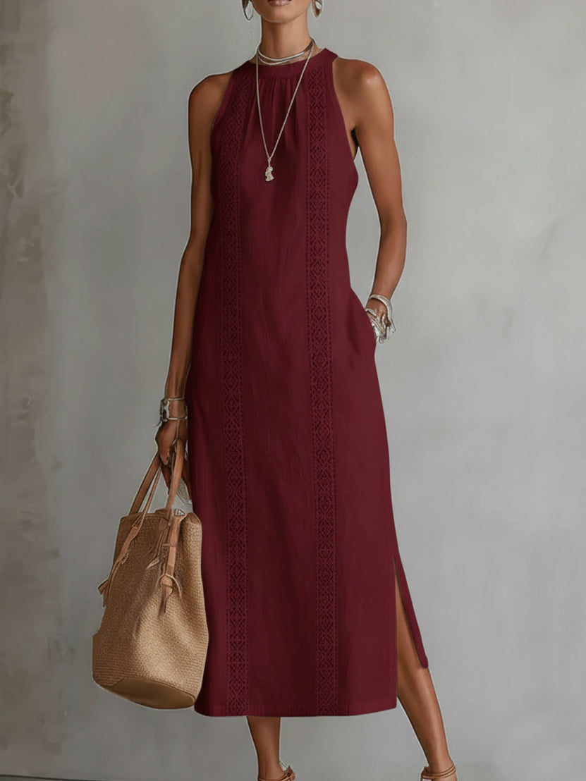 Ruth | Abito Maxi in Stile Lino con Collo alla Mao