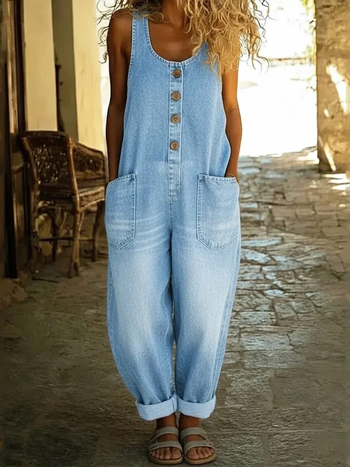 Ruth | Tuta in denim di cotone lavato in stile vintage