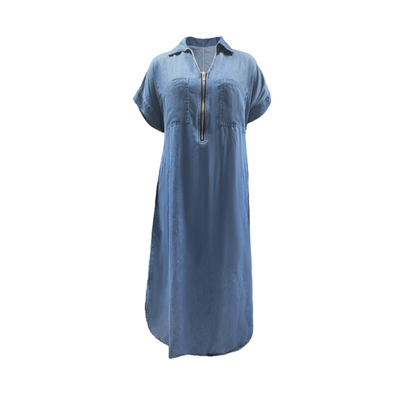 👗👖 Abito maxi in denim con scollatura a V e zip