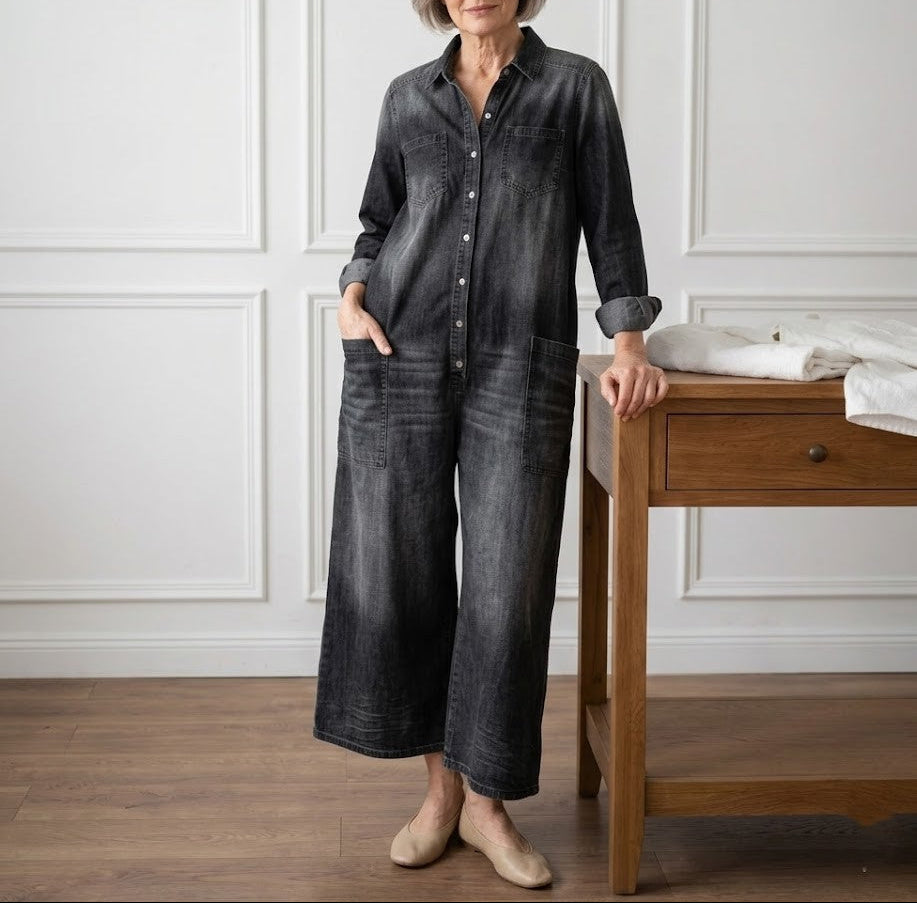 Diana | Tuta in denim di cotone morbido lavato vintage con chiusura a bottoni