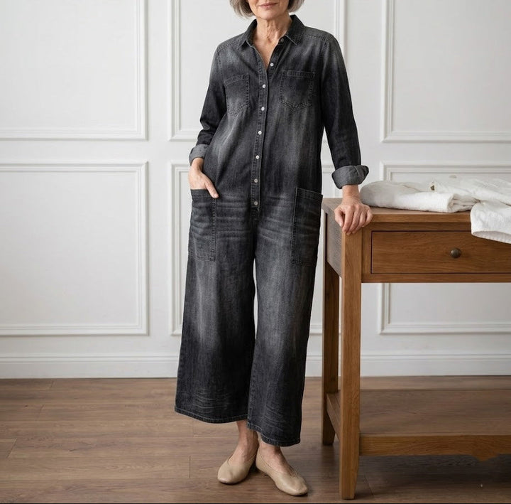 Diana | Tuta in denim di cotone morbido lavato vintage con chiusura a bottoni