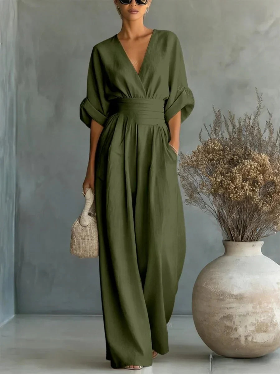 Combinazione elegante con scollo a V e vita alta