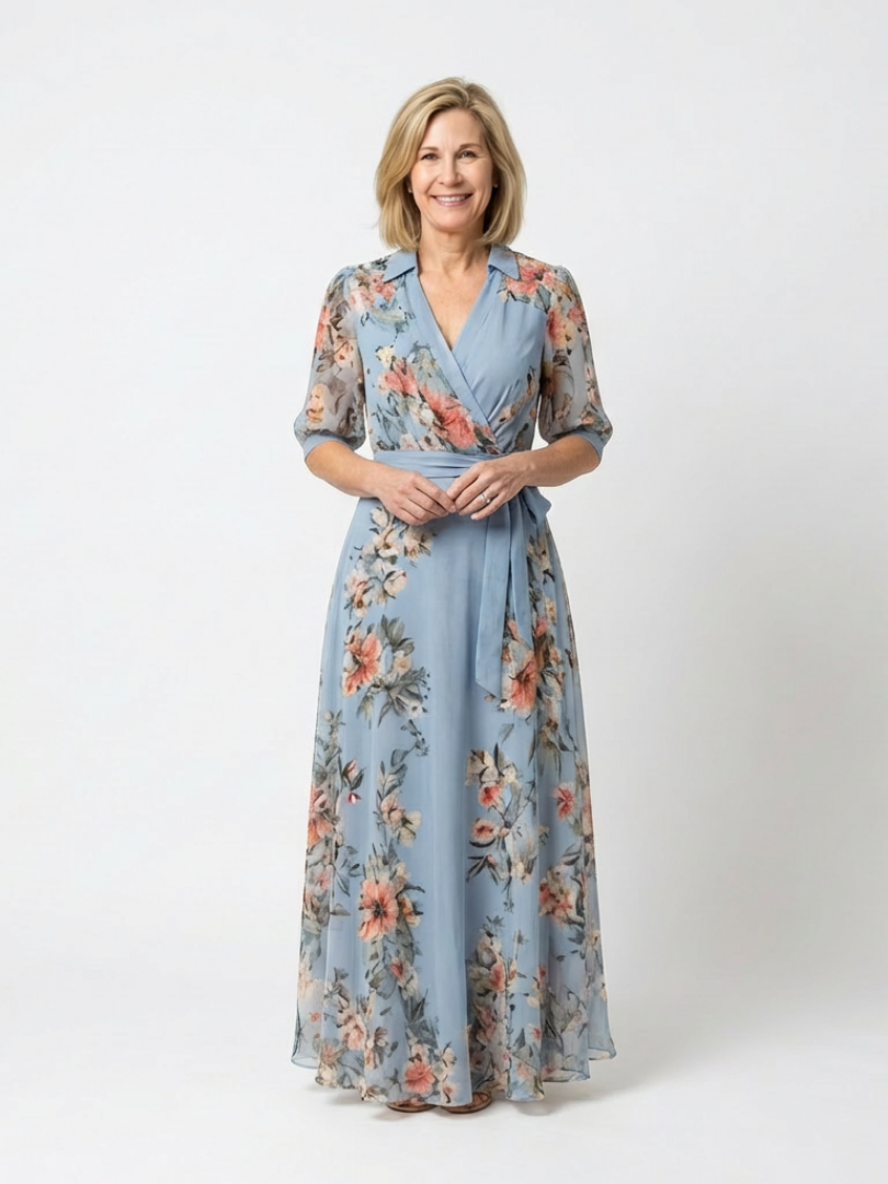 Elowen | Vestito Maxi con Scollo a V e Motivo Floreale