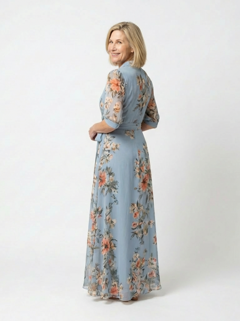 Elowen | Vestito Maxi con Scollo a V e Motivo Floreale