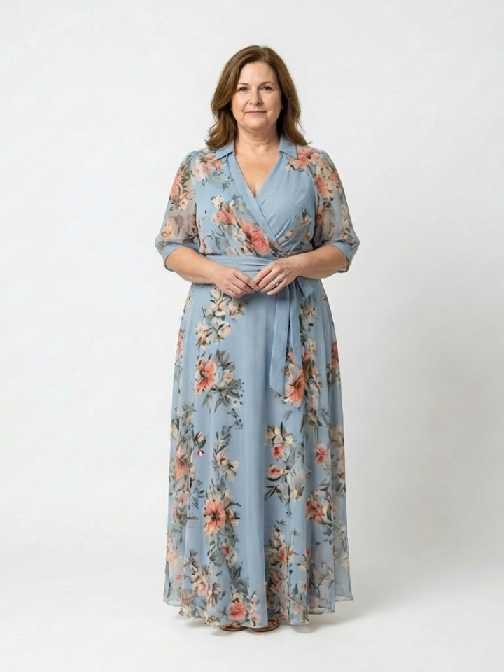 Elowen | Vestito Maxi con Scollo a V e Motivo Floreale