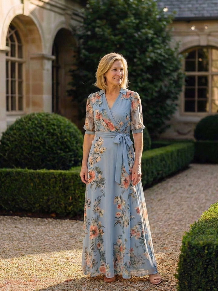Elowen | Vestito Maxi con Scollo a V e Motivo Floreale