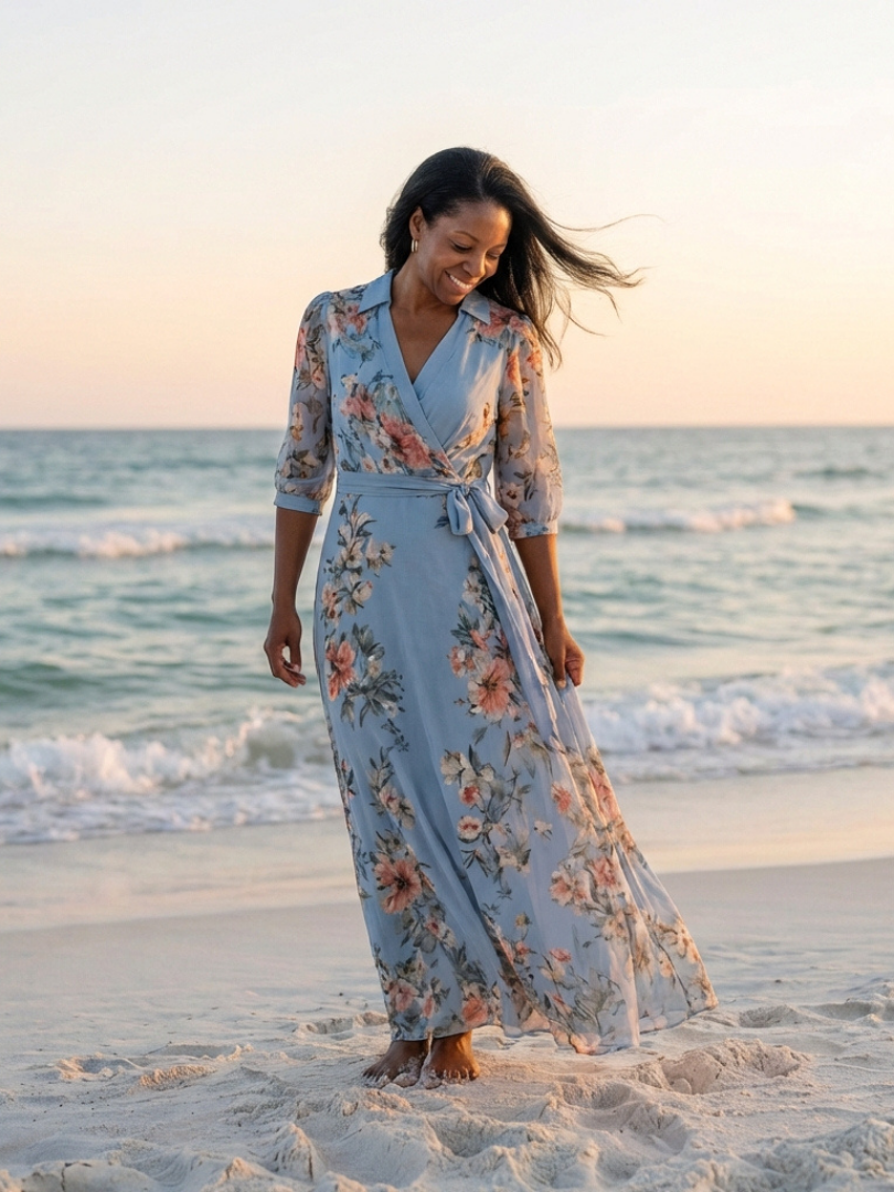 Elowen | Vestito Maxi con Scollo a V e Motivo Floreale